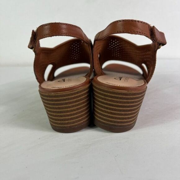 Clarks Sandals Womens 10 Tan Caroleigh Star Heeled Leather Open Toe - Picture 3 of 11
